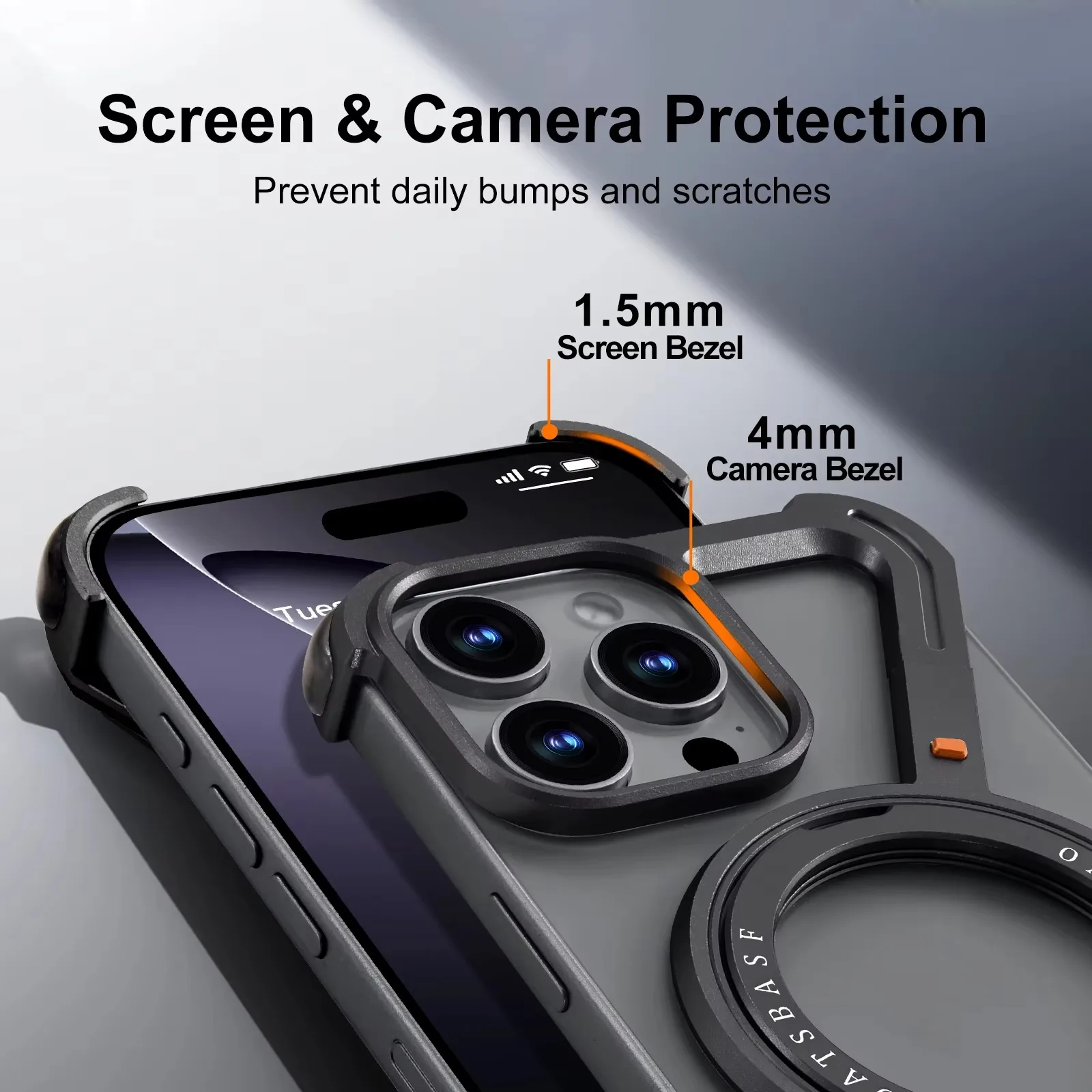 Eary Z Case for iPhone 16 15 14 13 12 Pro Max with Magsafe 360°Rotatable Magnetic Kickstand Metal Frameless Bumper Phone Cover