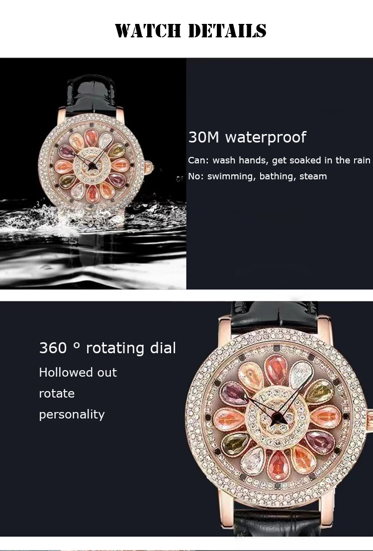 UTHAI H142 Watch Women's Light Luxury Waterproof Diamond Creative 360 ° Rotating Dial Female Fashion Quartz Clock Watches