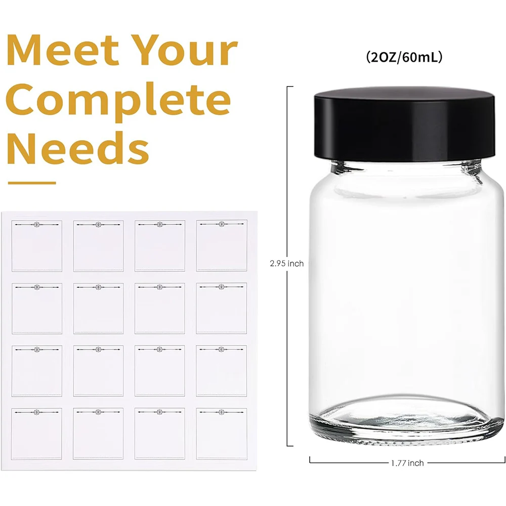 Glass Shot Bottles Wide Mouth 60 ml Small Glass Bottles Travel Mini Clear Jars,2 oz 3