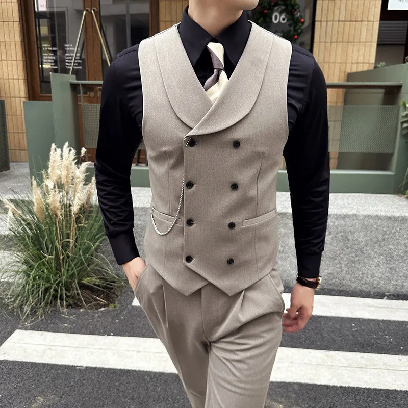 (1 Pcs Vest）2024 Latest Style Design Double Breasted Men Suit Vests Formal Groom Wedding Social Slim Fit Sleeveless Vest Coats 2