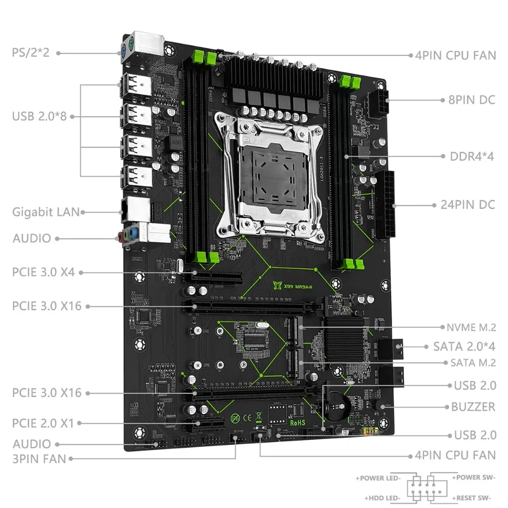 MR9A-H MACHINIST X99 마더보드 지원 Xeon E5 V3 V4 CPU LGA 2011-3 프로세서 DDR4 RAM 4채널 메모리 ATX NVME M.2