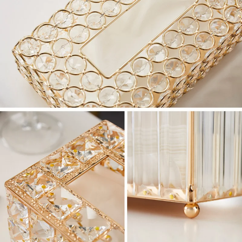 Crystal Tissue Box Nordic Fashionable Office Table Napkins Storage Box Bar Gold Diamond Holder Living Room Bedroom Decor Gift 4