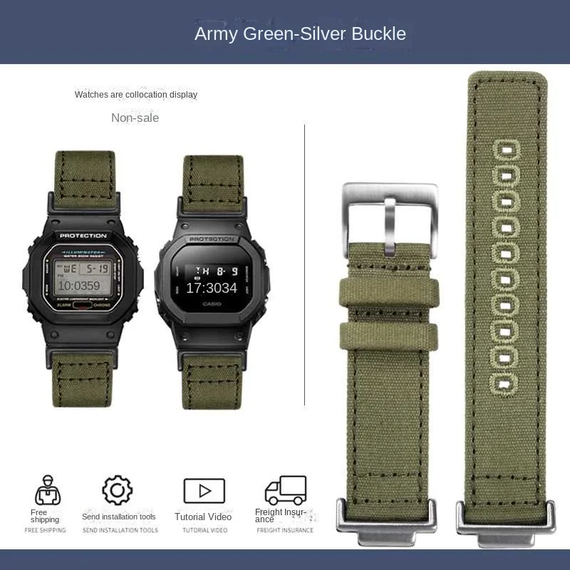 thumbnail image 1 of Correa de nailon modificada adecuada para reloj Casio Small Block DW5600 GW-5000 GW-M5610, pulsera de 16 mm, 1 of 5