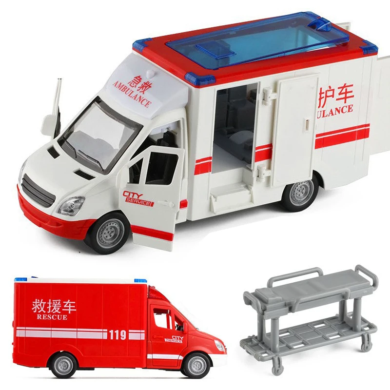 1/16 Large Simulation Ambulance Car Toy City Off-road Vehicle Model With Lighting Music Boys Toys Gifts classic train tram diecast pull back model with led music developmental kids toy