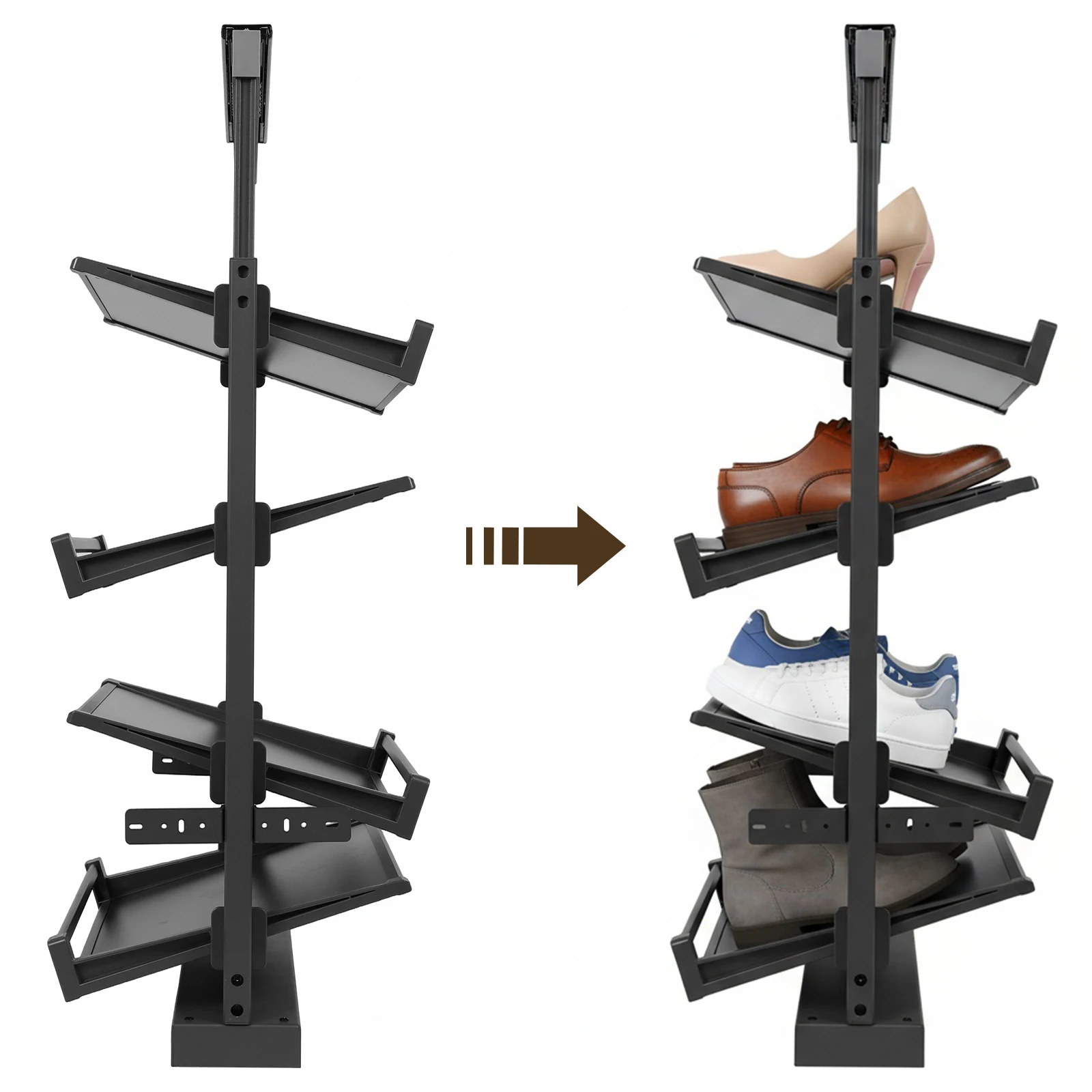 4 Tier Pull-Out Vertical Shelf Organizer Adjustable Height Retractable Shoe Rack Organizer for Small Bedroom Closet