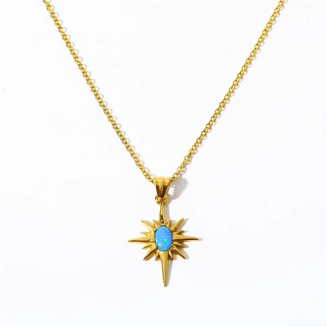 Collana con collana d'arte Vintage con pietre preziose australiane naturali collana in oro 18 carati placcato con stella esagramma 6