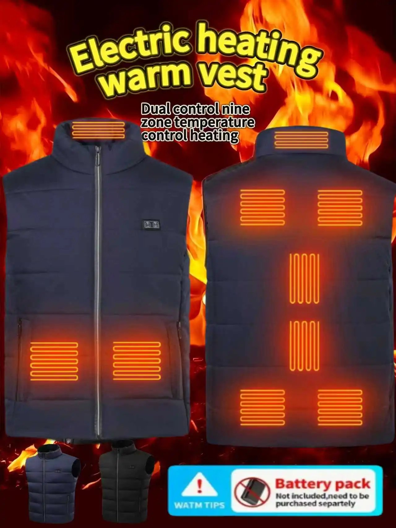 Dual-Control 9-Zone Heated Vest Unisex Outdoor Skiing Sportswear Battery Not Included