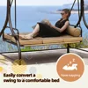 Outdoor Patio Swing with Hardtop, 3 Person Porch Swings with 2 Side Cup Holder, Convertible Backrest Swing Bed with Cushion 6