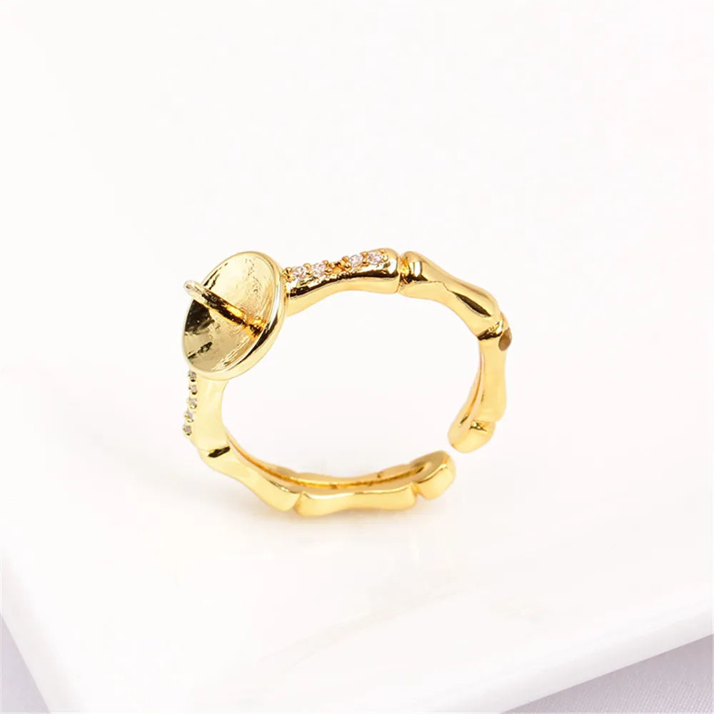 Domestic 14k Gold Plated Color Retaining Pearl Ring with Bamboo Joint Micro Zirconium DIY Ring Accessories for Women