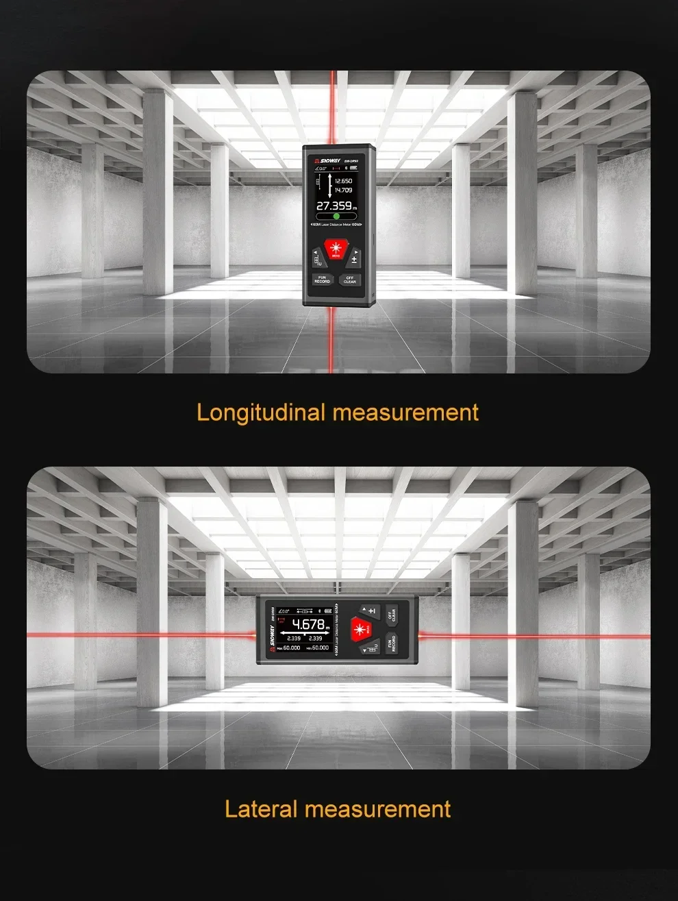 Laser rangefinder Distance meter Sndway Bilateral Laser Distance Meter 200m Dual Laser Digital Rechargeable Measure Tool