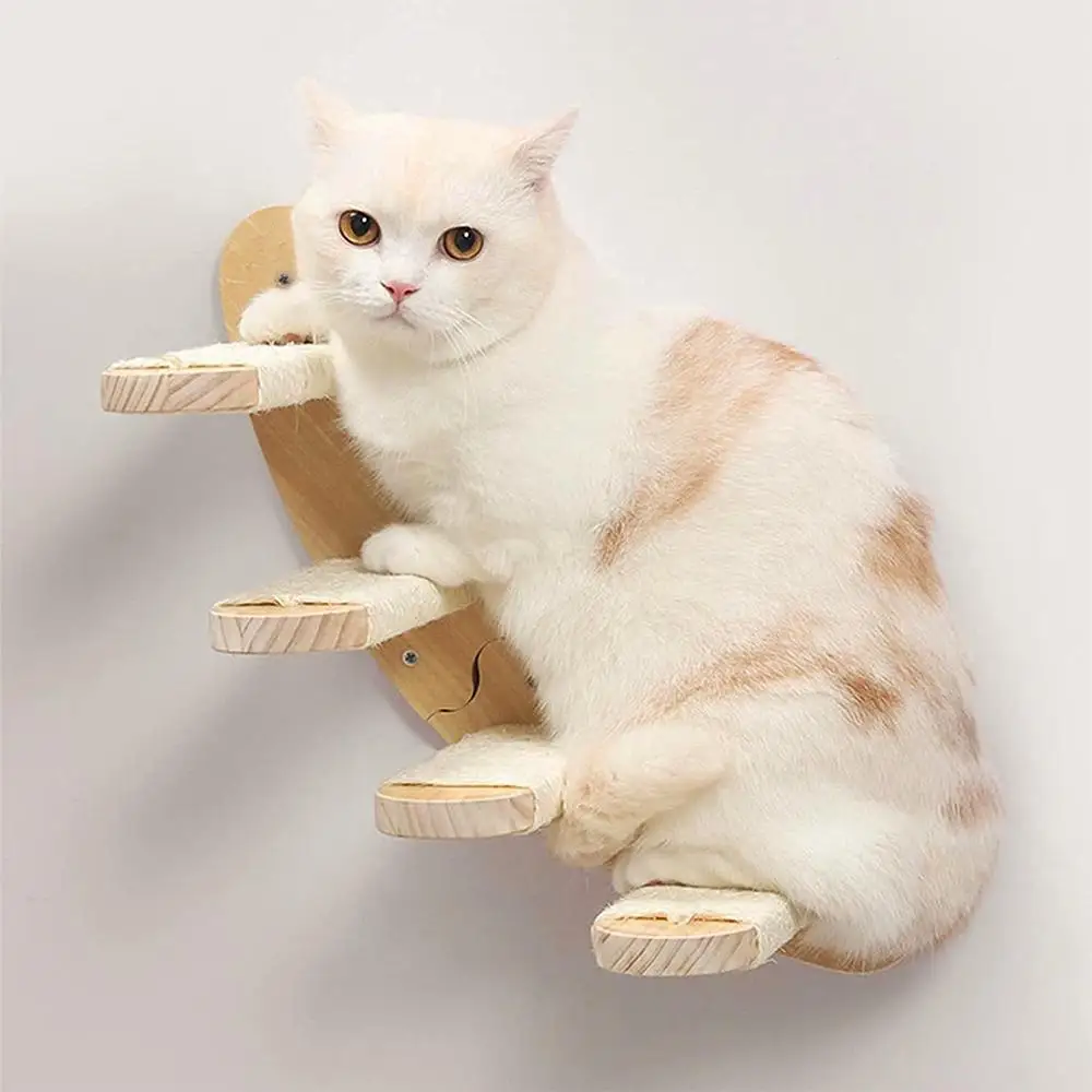 

1 Piece Wall Mounted Cat Hammock with Ladder and Jumping Platform Scratching Post for Kitten Sleeping and Grinding Claw
