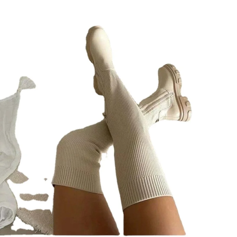 Europe Thigh High Boots Women Casual Plush Knee Boots Brand Designer Ladies Leather Long Boots White Women Boots 2022
