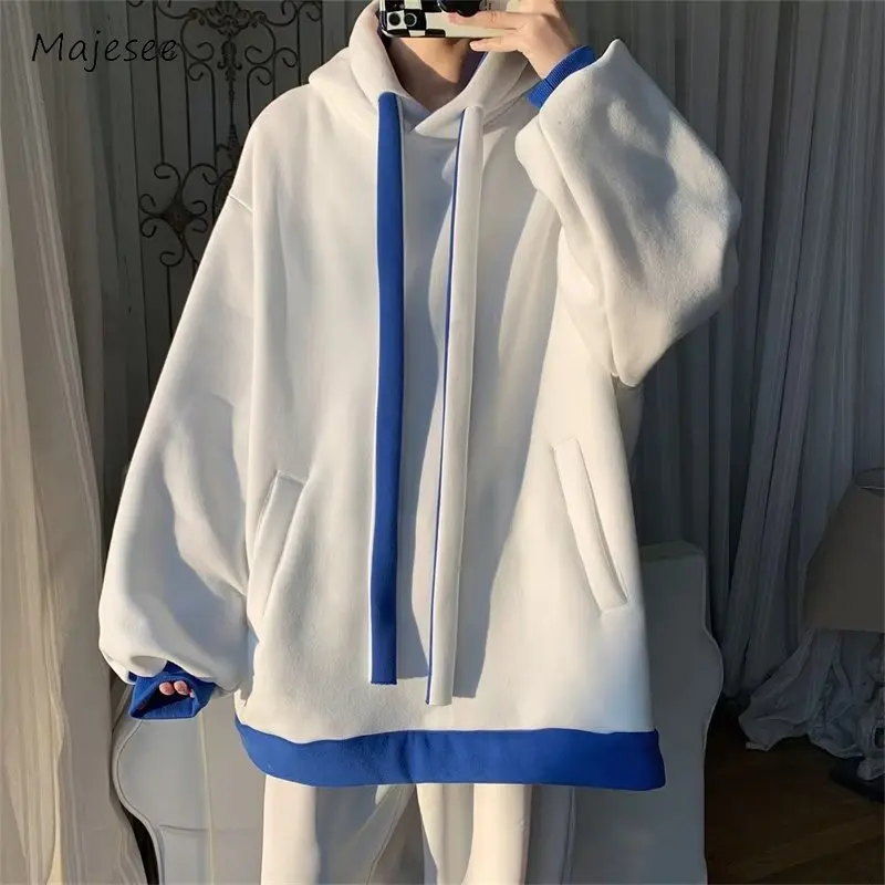 

Hoodies Men Youthful Vitality Streetwear Autumn Winter Panelled Rib Sleeve Casual Japanese Style Teenagers Hipster Outerwear