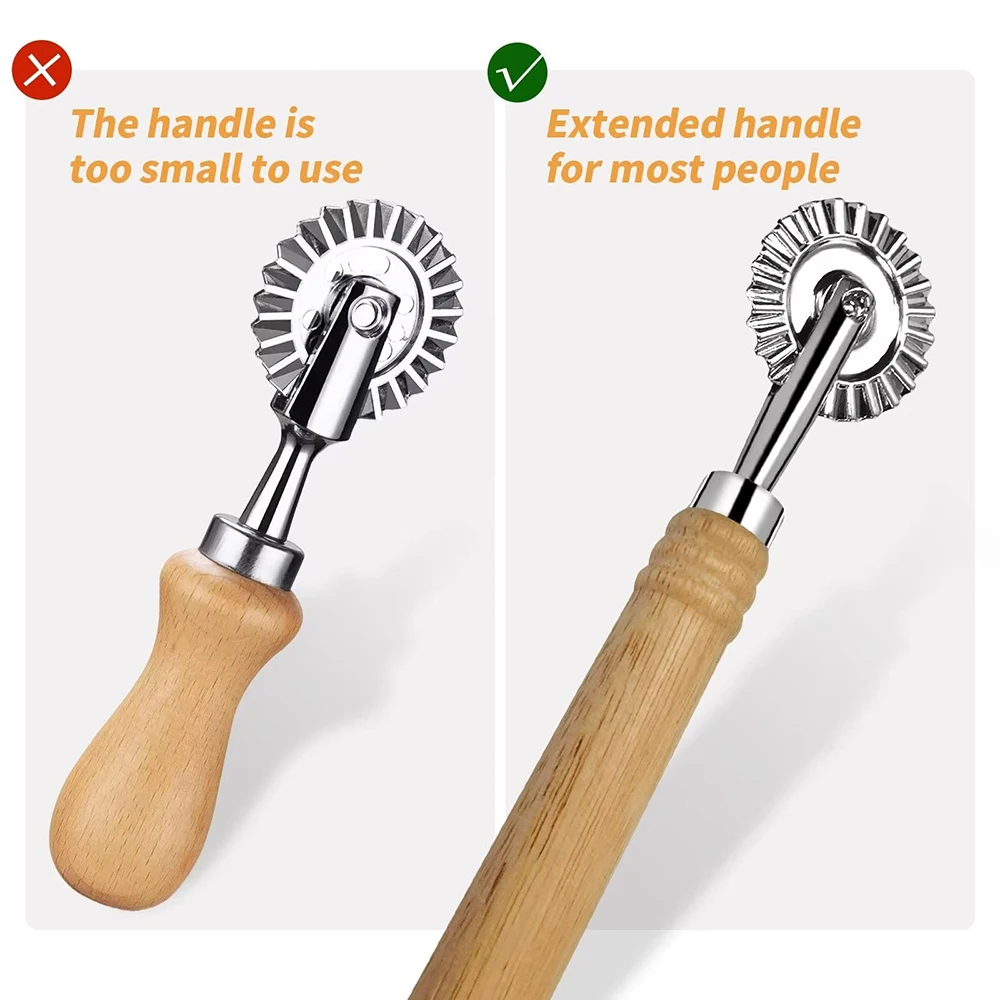 Baking Tool Dough Cookie Cutters Ravioli Cutter Wheel Pastry Wheel Cutters with Long Wooden Handle Cookie Press Embossing Mold Kitchen Baking Accessories