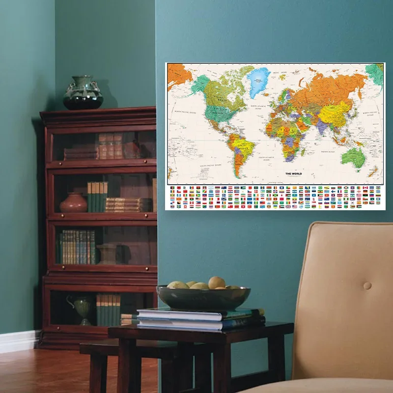 Classic World Map 75*50cm Canvas Painting Wall Decor Art Poster Educational School Supplies Room Home Decoration Hanging Picture