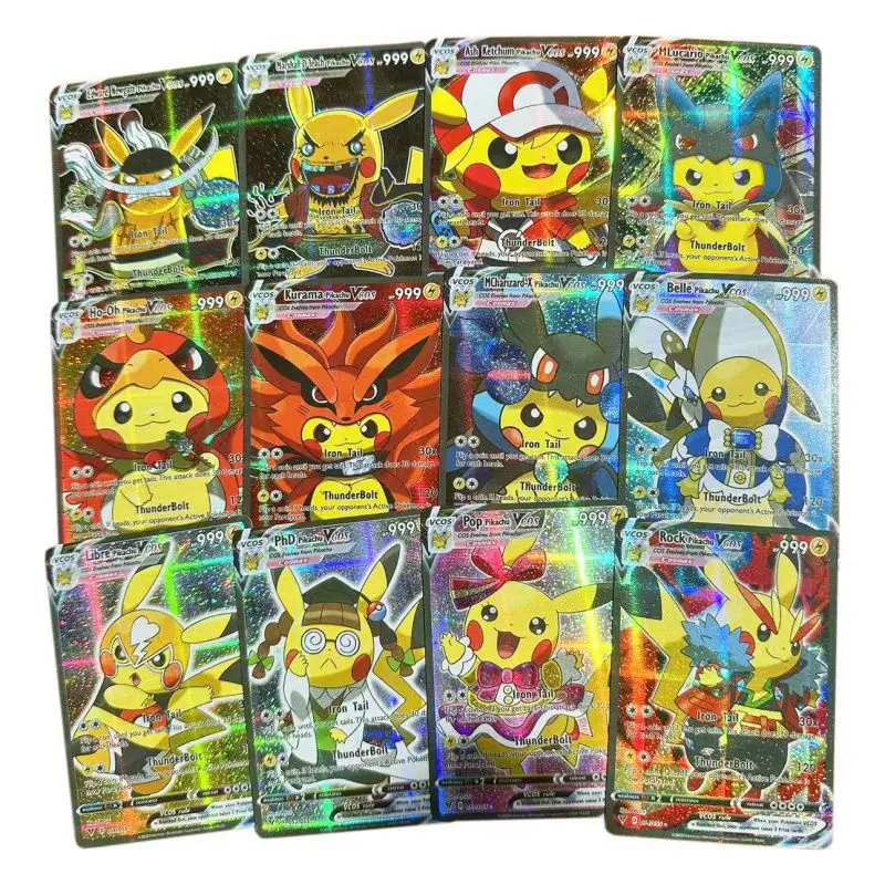 55pcs/set Pikachus Kawaii Cos English Collection Battle Trainer Card Board Game Cards Birthday Party Gifts Toys 3