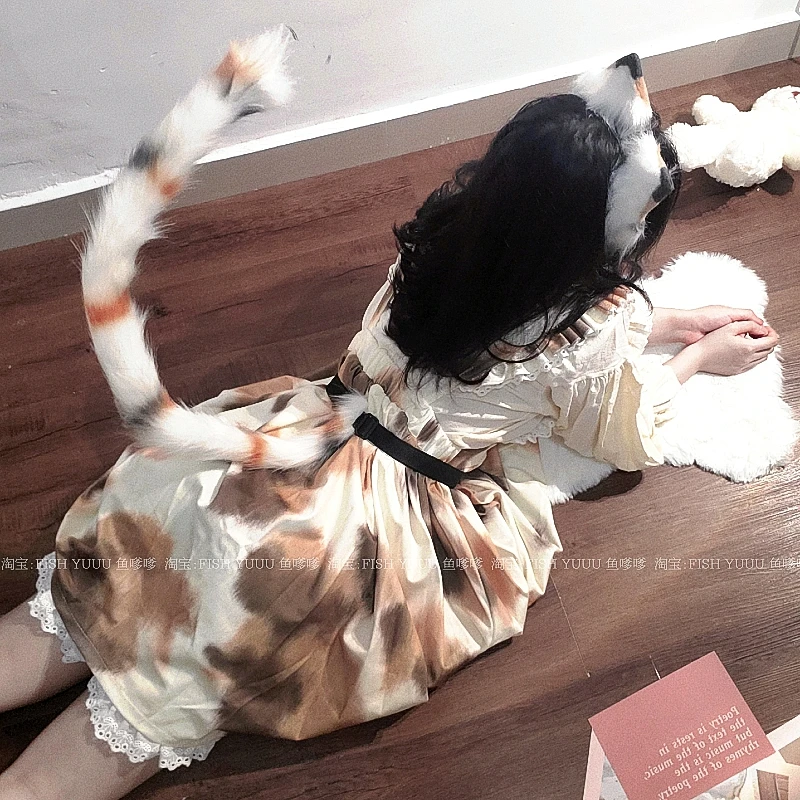 

Cat Ears Realistic Lolita Headband Cat Tail Cosplay Accessories Plush Animal Ears Maid Halloween Headwear Kawaii