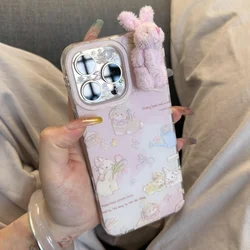 Cute Cartoon 3D Pink Rabbit Tulip Flower Graffiti Soft Case - Adorable Gift - iPhone 15 Pro Max (Pink)