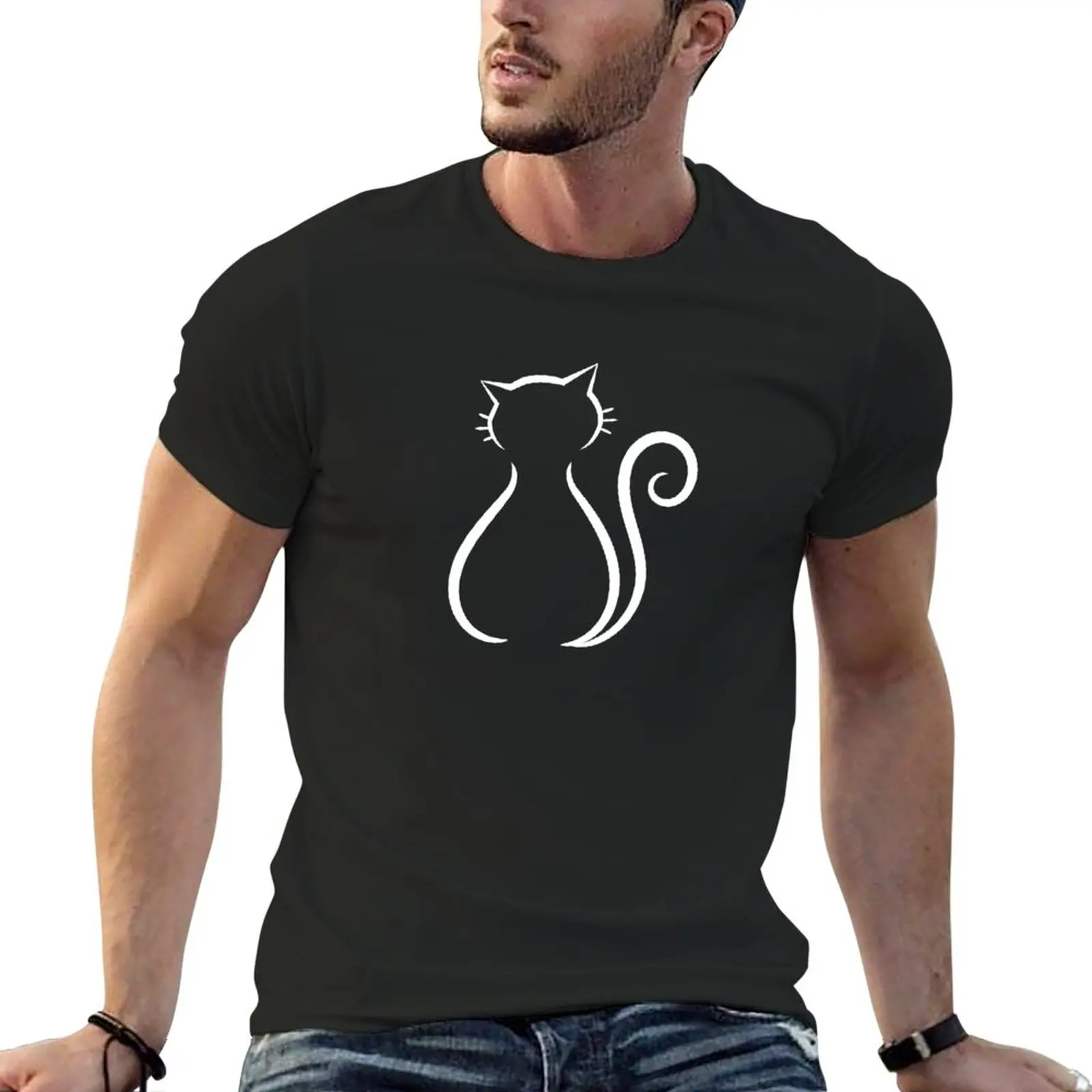 Kitty line design T-Shirt cute clothes Anime t-shirt t-shirts man quick drying t-shirt Men's cotton t-shirt