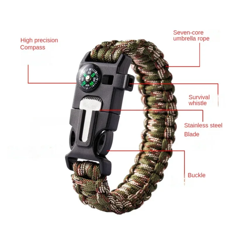 Outdoor Survival Bracelet with Whistle Scraper Tools