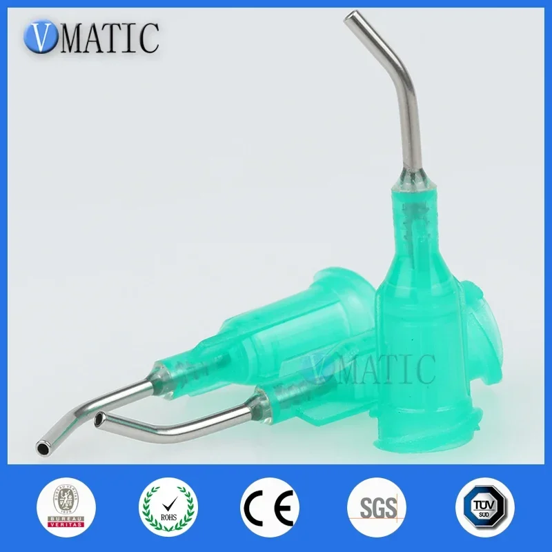 100Pcs 18G Green 0.5'' Tube 45 Degree Bend Bent Luer Lock Dispensing Stainless Steel Dispenser Needle 1/2 Inch