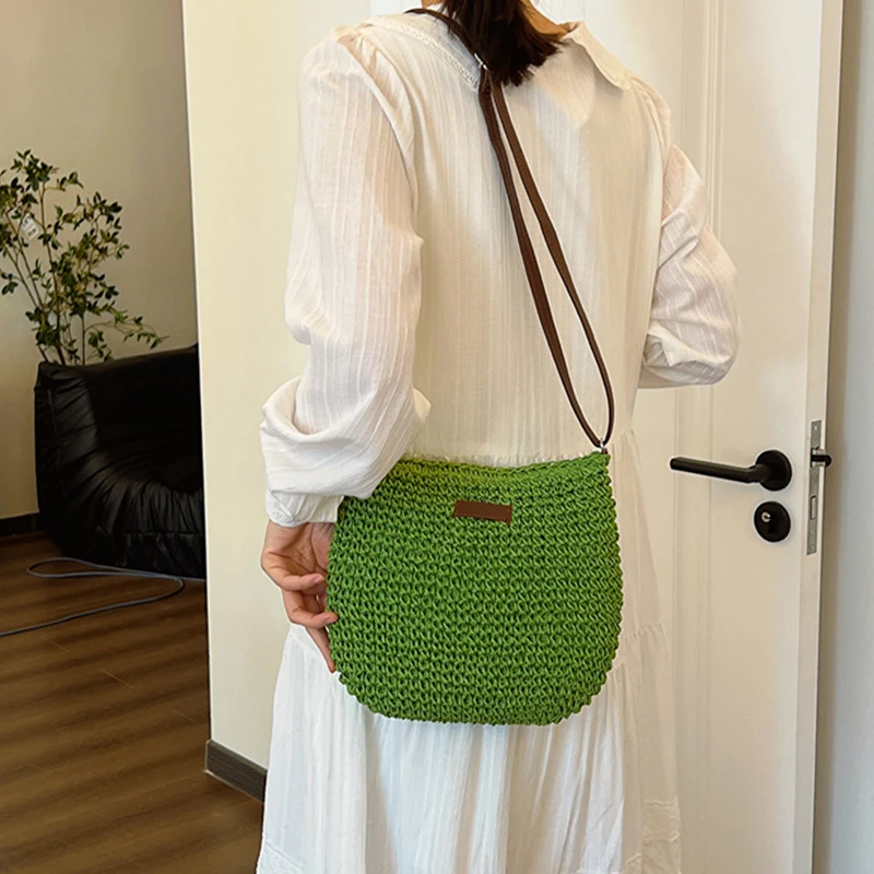 Summer Rattan Straw Bag For Women Knitted Beach Bag Bohemia Style Crossbody Bag Vacation Shoulder Bags Daily Clutch sac