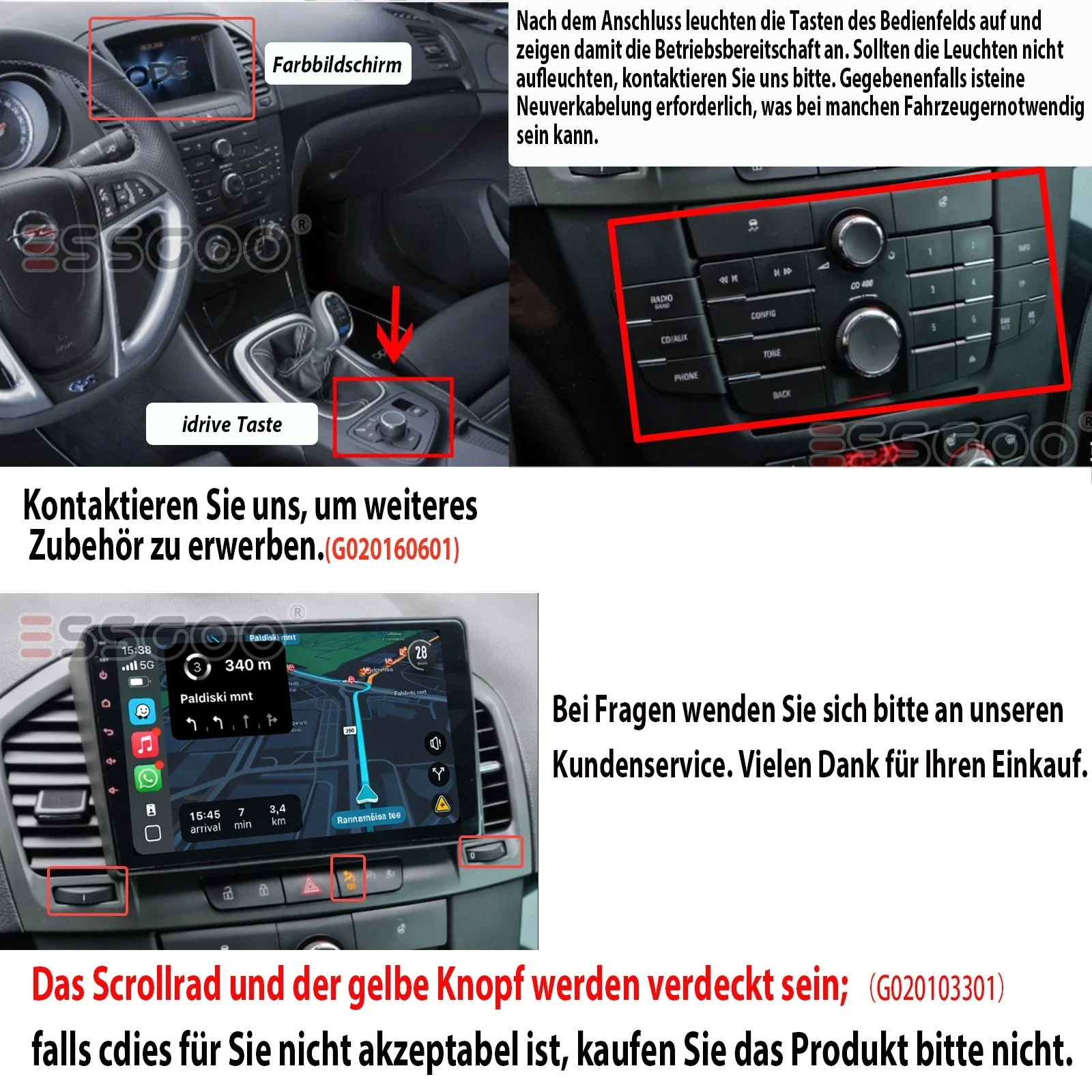 ESSGOO 9-Zoll Android 15 64G Wireless Carplay Android Auto für Buick Regal Opel Insignia 09-12 Autoradio GPS Navi BT WIFI RDS – Detail 3