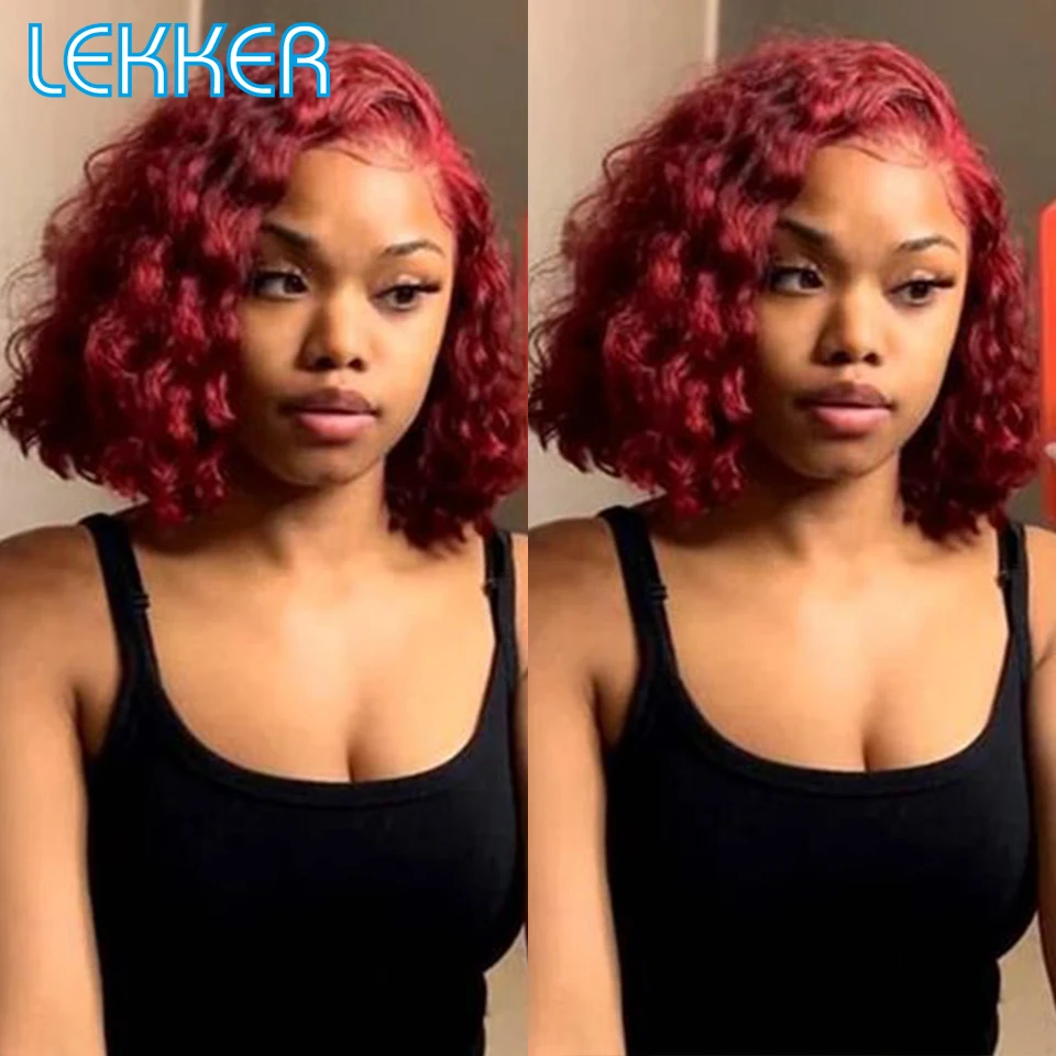 

Lekker Glueless Ready to Wear Burg Red 99J Short Afro Kinky Curly Bob Human Hair Wigs For Women Brazilian Remy Hair Part Lace