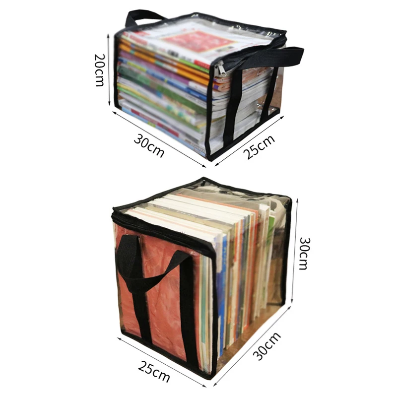 Foldable Book Storage Bag Big Clear Collection Container Student Dormitory Classroom Stackable Zipper Dustproof Handle Organizer