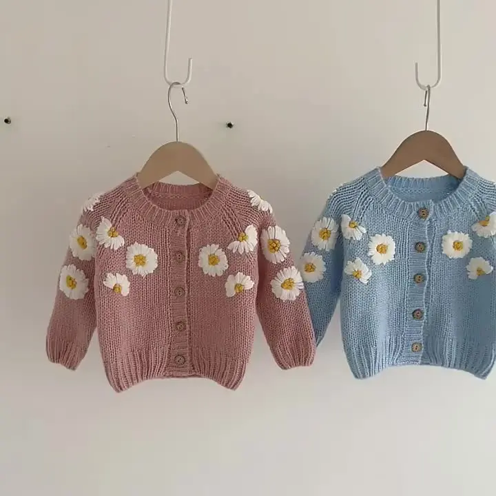 Qianderer Baby Strickjacke - Süße Blumen-Strickjacke Für Mädchen In Aprikose & Rosa
