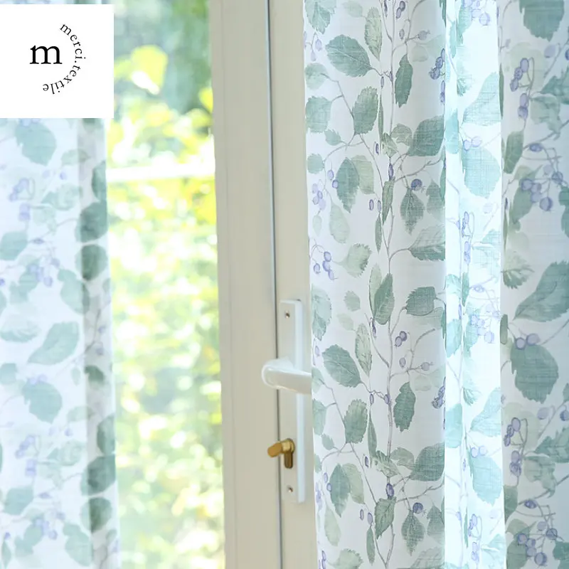 

Nordic Modern American Style Curtains for Living Room Bedroom Dining Plant Blueberry Print Tulle Sheer Curtains Voile Custom