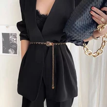 

Dress Belt Simple Versatile Fashion Women Leather Belt Thin Skinny Gold Metal Waistband Belt Waist Chain Dress Accessories