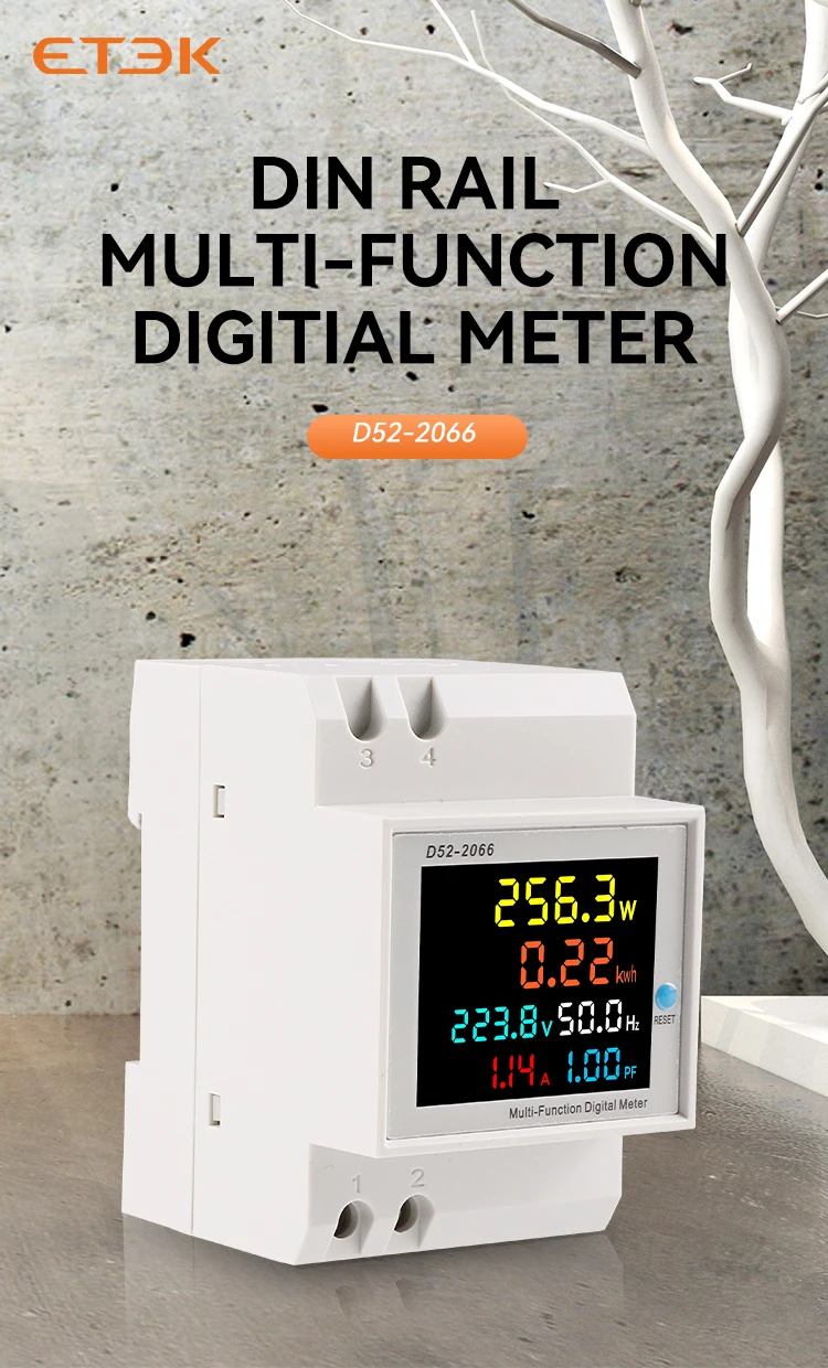 ETEC 6in1 Din Rail AC monitor 110V 220V 380V 100A Voltage Current Power Factor A