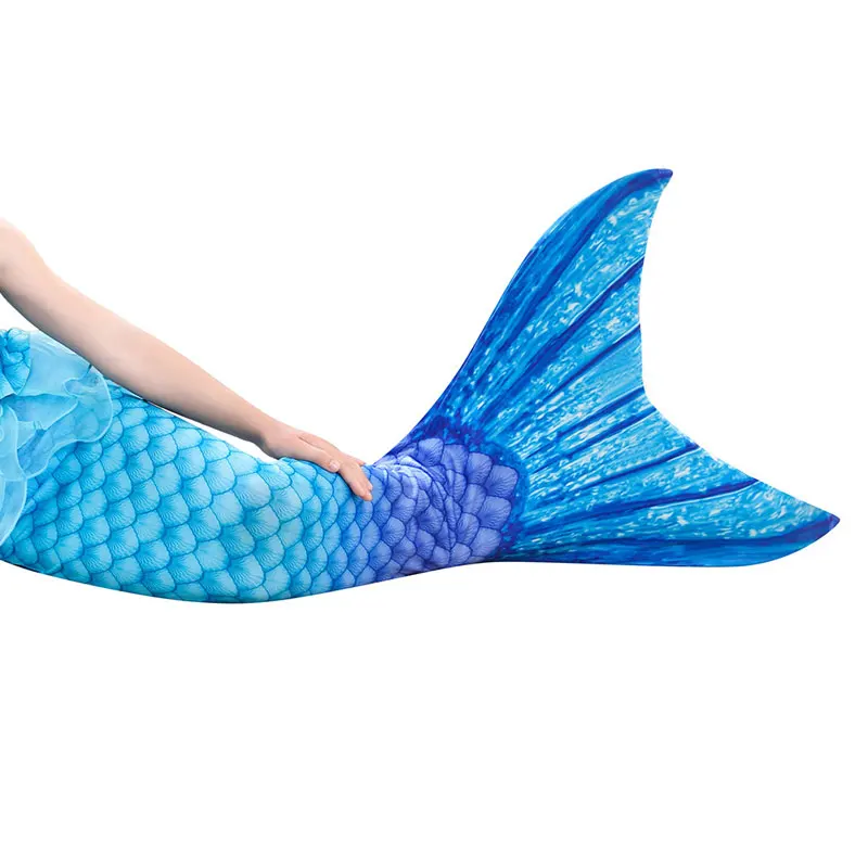 Girls Mermaid Tailskin Swim Dress Cosplay Children Blue Mermaid Tail With Bikini Tops Shorts Monofin Anime Costume