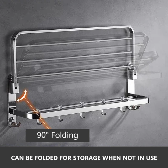 Fürdőszoba Polc Rozsdamentes Acél Összecsukható Törülköző Csiszolt Törülközőtartó Tároló Horog Szervezővel - Image 3