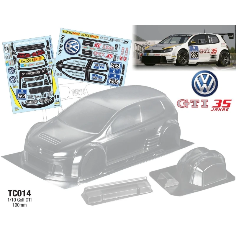 1 10 190mm Rc Body Shell Golf GTI Clear Body W/Rear Wing +