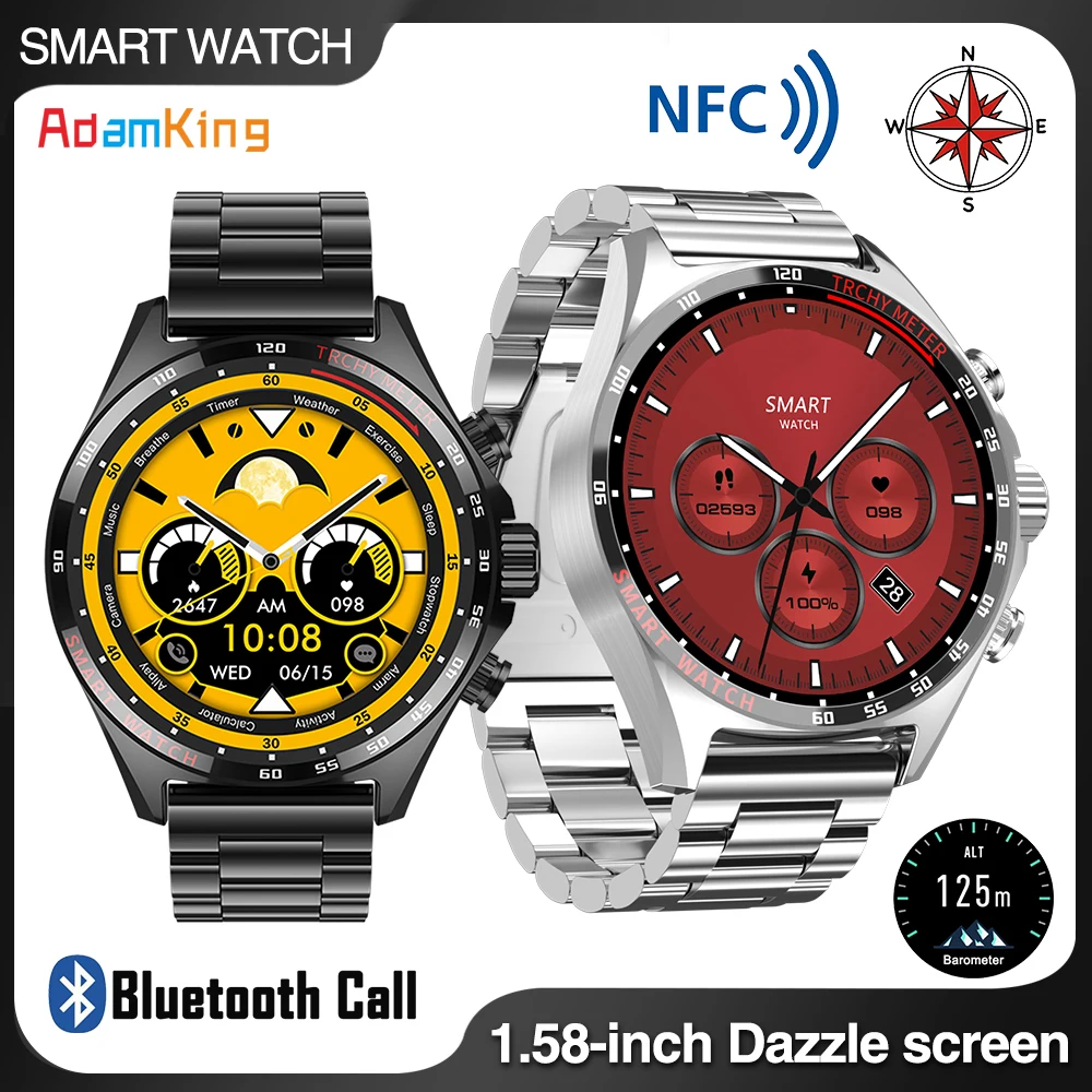 

Blue Tooth Call Smartwatch Men Outdoor Sports Smart Watches Compass Waterproof Heart Rate Blood Oxygen Monitor Bracelet NFC SOS