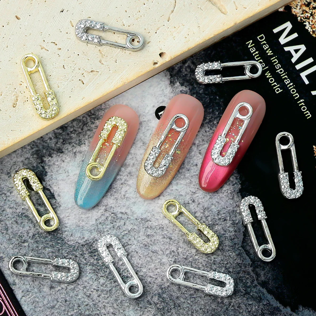 20PCS/100PCS 네일 아트 참 프레스 온 네일용 합금 금속 안전 핀, 빈티지..