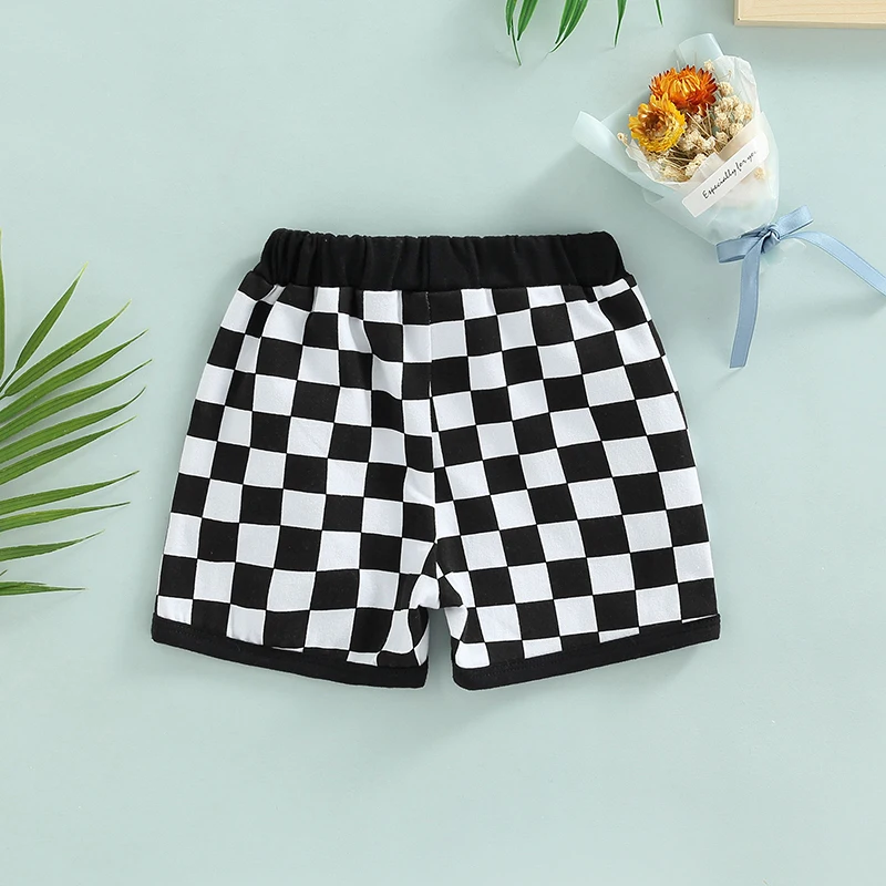 Toddler Boys Plaid Print Shorts with Elastic Waistband Drawstring Closure and Functional Pockets for a Stylish Look