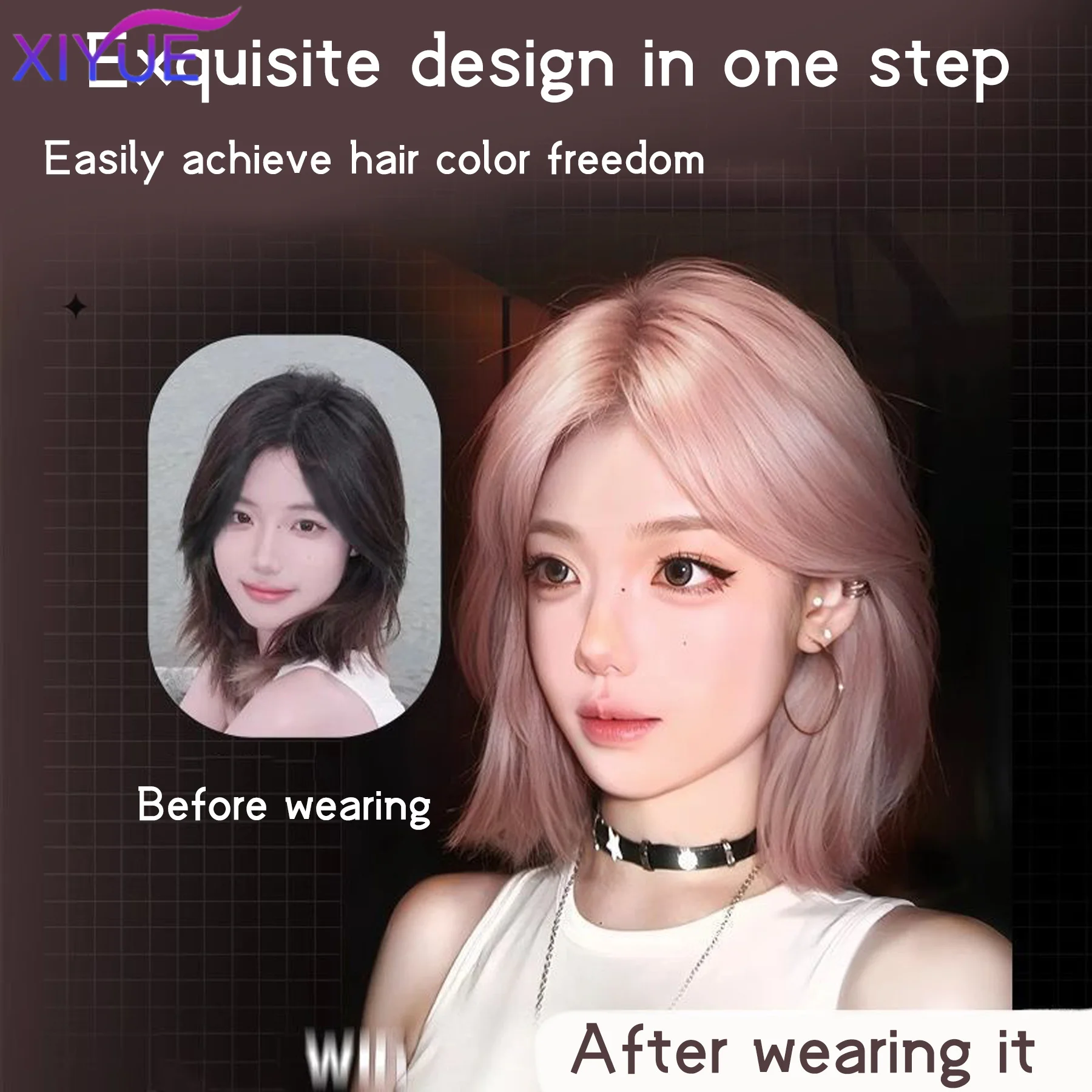 Cinnamon powder Synthetic Wigs Short Straight Bob Wigs for Women Middle Part Lolita Cosplay Natural Hair Heat Resistant Fiber