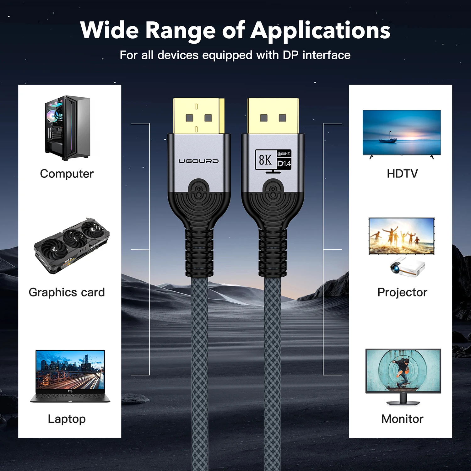 UGOURD DP1.4 Cable 8K 60HZ DP 1.4 1.2 Cable 4K 120HZ 144HZ UHD Ultra high definition video Displayport cable 3m 5m for projector displayport cable