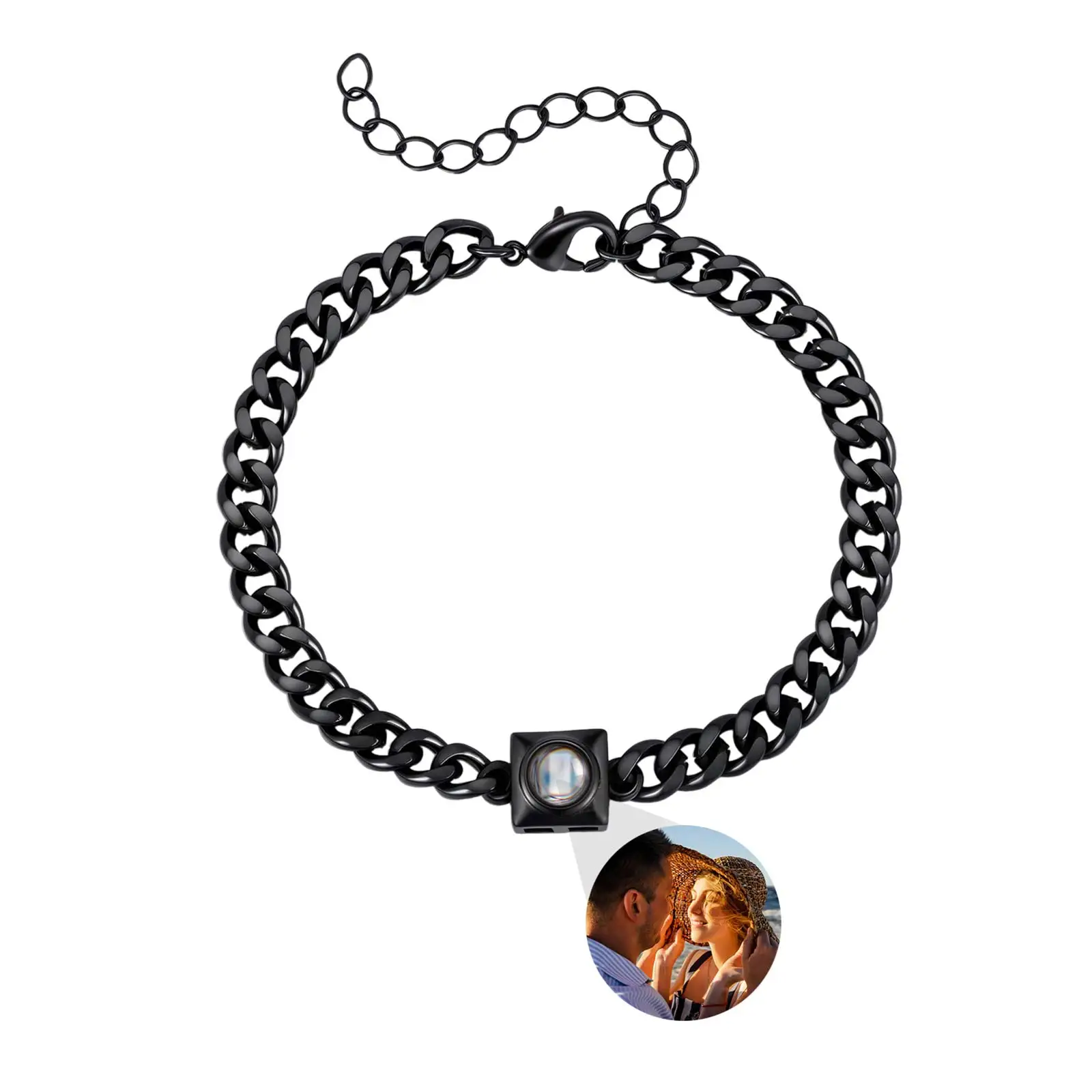Benutzerdefiniertes Fotoprojektionsarmband aus Edelstahl mit kubanischer Gliederkette, personalisiertes Bild, Erinnerungsschmuck, Geschenk für Männer, Frauen, Familie – Detail 5