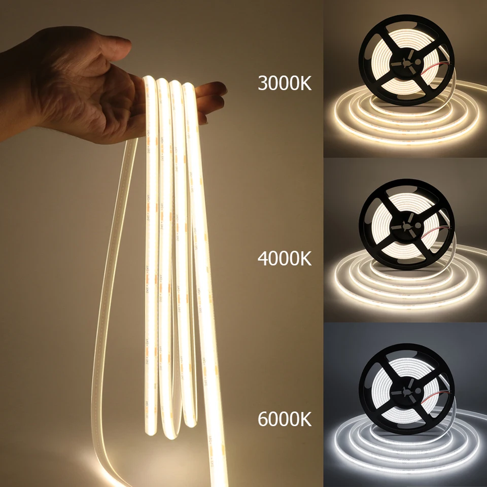 Bande LED COB 12V/24V - Auto-adhésive - IP68 Étanche - Extérieur - Blanc Chaud / Naturel