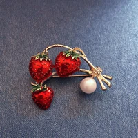 Enamel Strawberry Brooches Pins Fruit Cute Flower Strawberry Girl Brooch Silk Scarf Buckle Clothing DIY Hat Bag Accessory 3