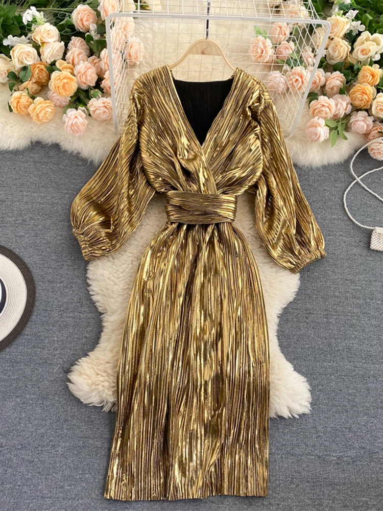 Women Gold A-line Luxury Dress 90s Vintage Long Sleeve Long Evening Dresses  Y2k Elegant One Piece Frocks 2000s Coquette Clothes - AliExpress 200000345