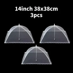 Collapsible Mesh Food Cover Umbrella - Fly and Mosquito Protection for Kitchen & Outdoor Use (14inch 38x38cm 3pcs)