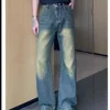 American Style High Street Men's Bell Bottom Jeans Washed Straight Leg Floor Length Trendy Brand Handsome Loose Fit Jeans