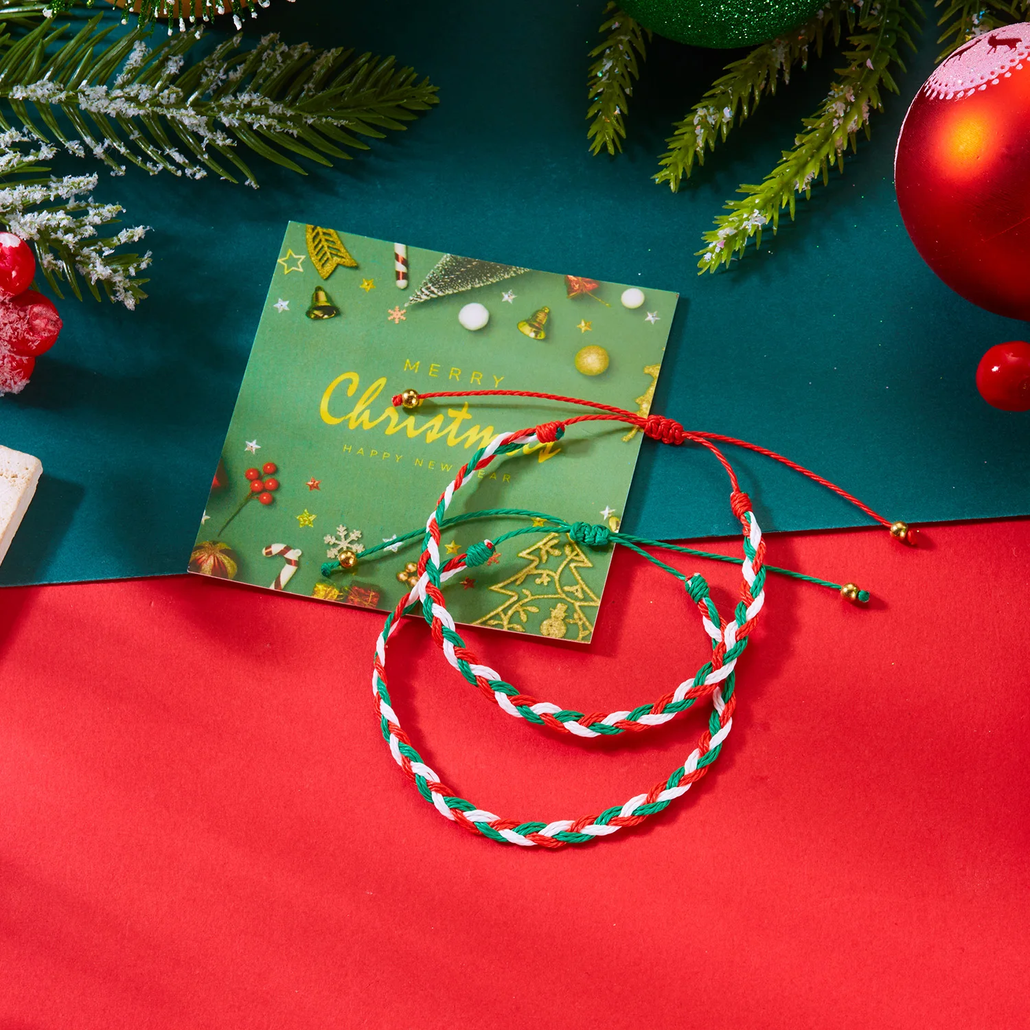 Minimalistische Weihnachten handgemachte geflochtene Armbänder für Frauen Männer Weihnachtsmann Schneeflocke Anhänger Armband Weihnachten Party Schmuck Geschenke