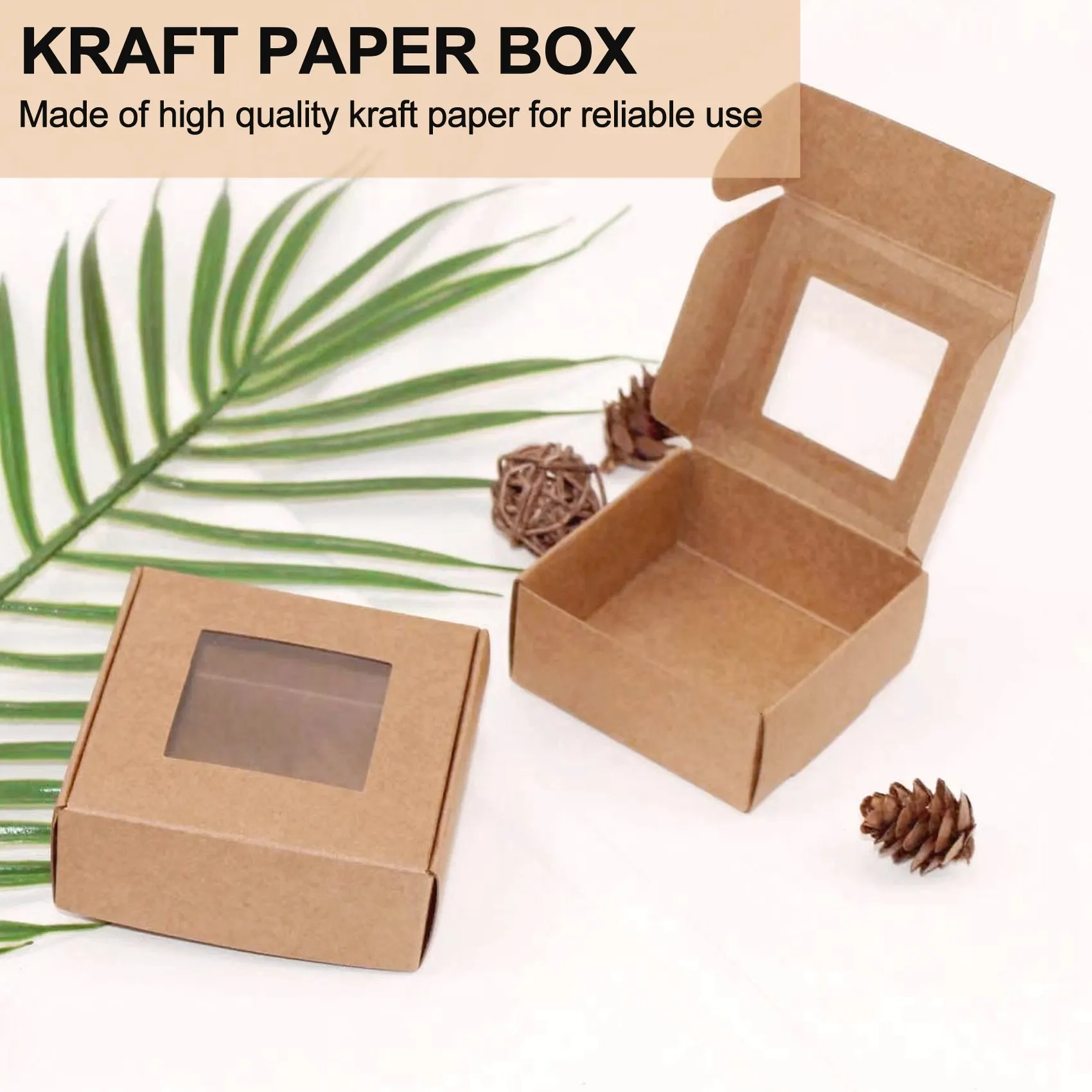 50 Pieces Mini Kraft Paper Box With Window Present Packaging Box Treat Box  For Homemade Soap Treat