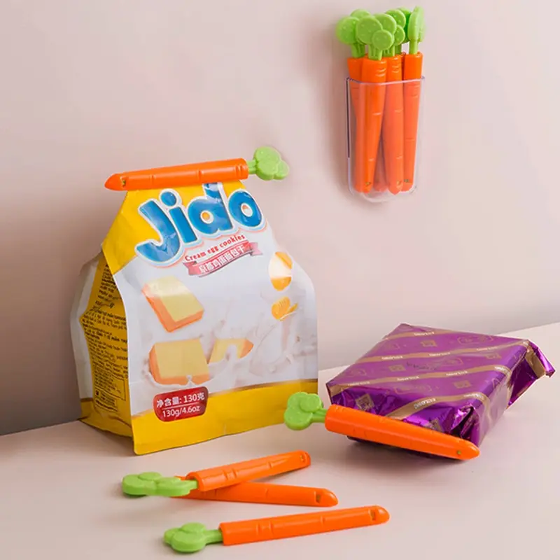Bag Clips 5pcs Portable Food Snack Bag Sealing Clamp Carrot Shape Food Fresh Keep Organizer Sealing Clips Kitchen Storage Tools